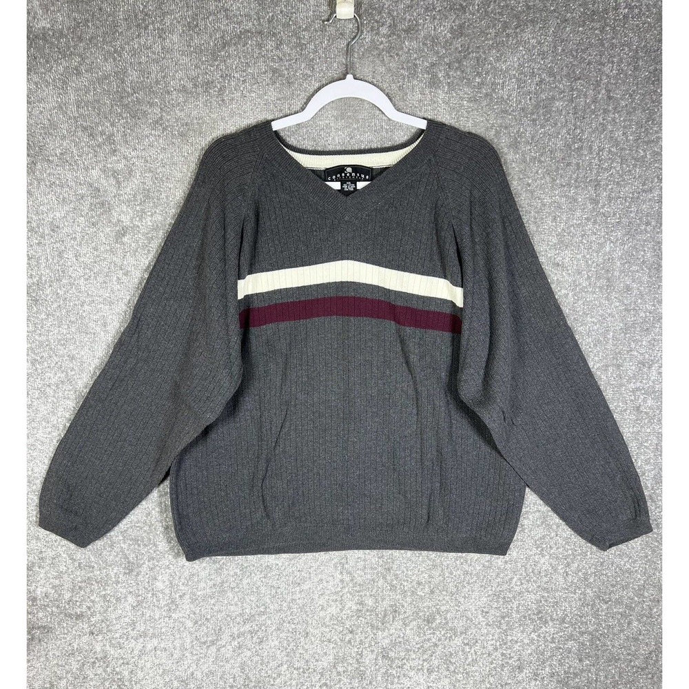 Consensus Sportswear Ribbed V-Neck Pullover Long‎ Sleeve Sweater Mens XXL Gray
